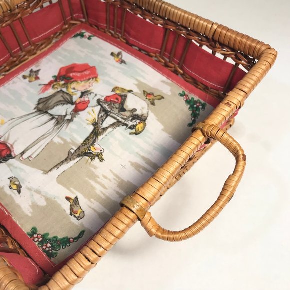 Vintage Christmas Birdhouse Napkin Bread Basket Red Ribbon Bow Holly Birds Nest - Picture 8 of 16